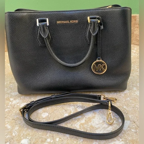 Michael Kors Camille Large Leather Satchel in Black Pebble with Gold Immaculate! - Picture 5 of 15